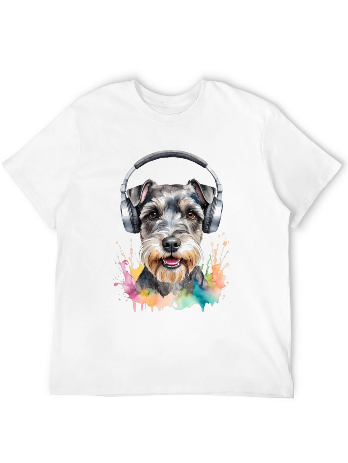 Dog Wearing Headphones Black T-Shirt