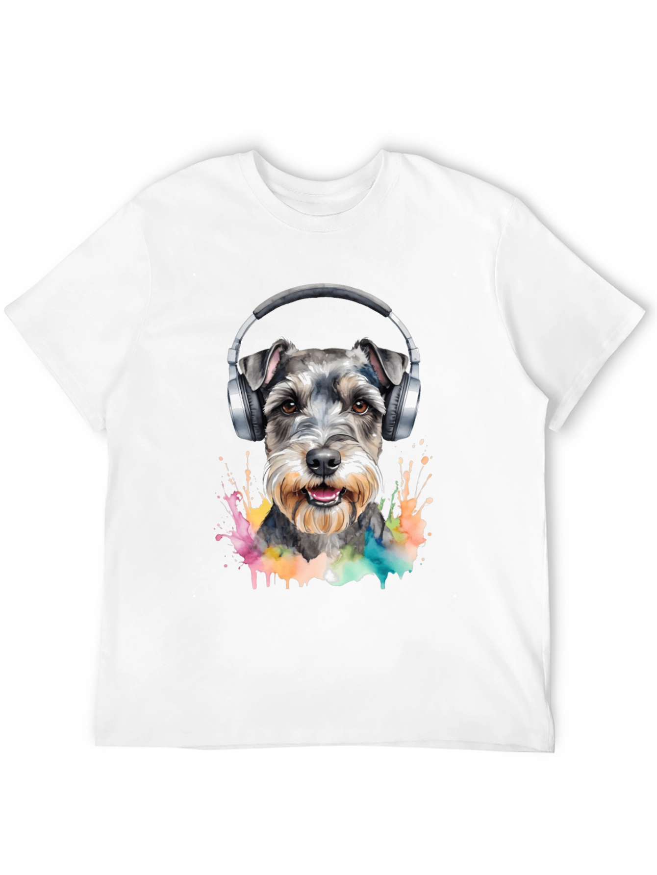 Dog Wearing Headphones Black T-Shirt