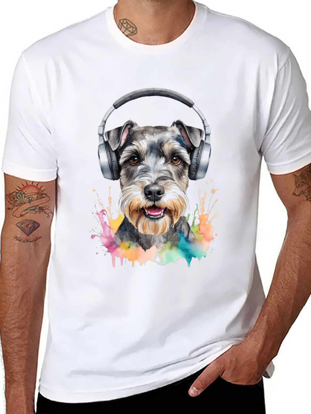 Dog Wearing Headphones Black T-Shirt