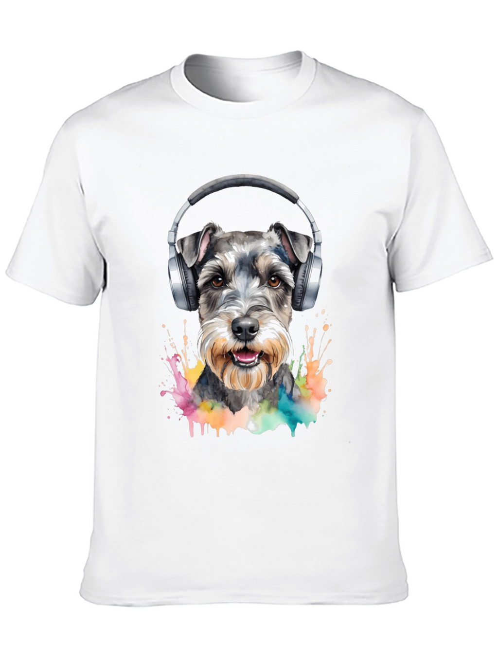 Dog Wearing Headphones Black T-Shirt