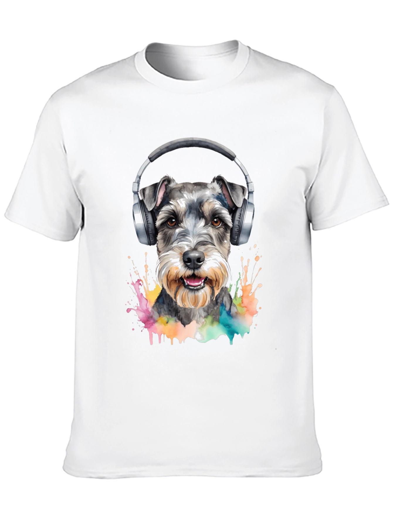 Dog Wearing Headphones Black T-Shirt