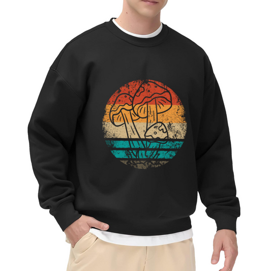 Retro Mushroom Sunset Circle Crewneck Sweatshirt | Vintage Toadstool 70s Pullover, Nature Gift