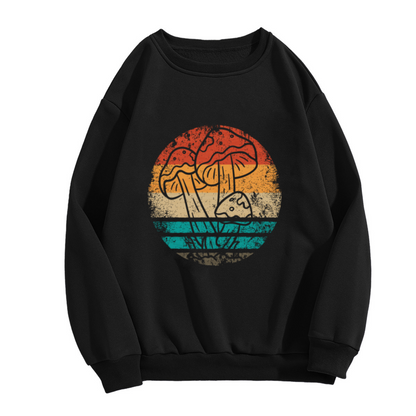 Retro Mushroom Sunset Circle Crewneck Sweatshirt | Vintage Toadstool 70s Pullover, Nature Gift