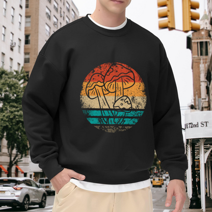Retro Mushroom Sunset Circle Crewneck Sweatshirt | Vintage Toadstool 70s Pullover, Nature Gift
