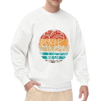 Retro Mushroom Sunset Circle Crewneck Sweatshirt | Vintage Toadstool 70s Pullover, Nature Gift