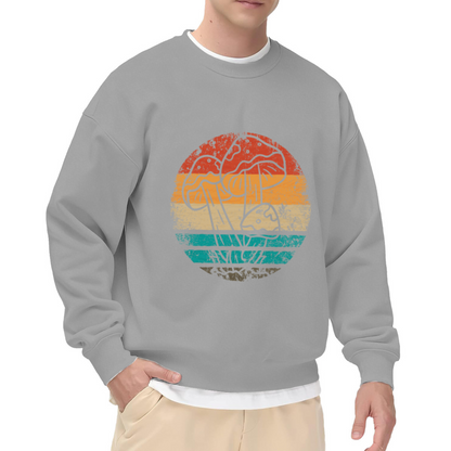 Retro Mushroom Sunset Circle Crewneck Sweatshirt | Vintage Toadstool 70s Pullover, Nature Gift