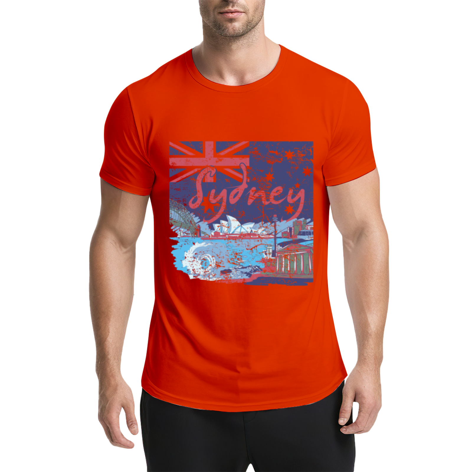 Vintage Distressed Sydney Australia Skyline Flag Navy Tee