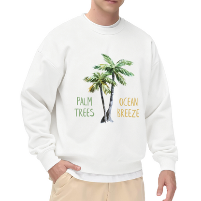 Palm Trees Ocean Breeze Watercolor Tropical Crewneck Sweatshirt | Beach Vacation Palm Tree Graphic Pullover, Coastal Gift Top