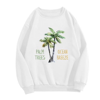 Palm Trees Ocean Breeze Watercolor Tropical Crewneck Sweatshirt | Beach Vacation Palm Tree Graphic Pullover, Coastal Gift Top