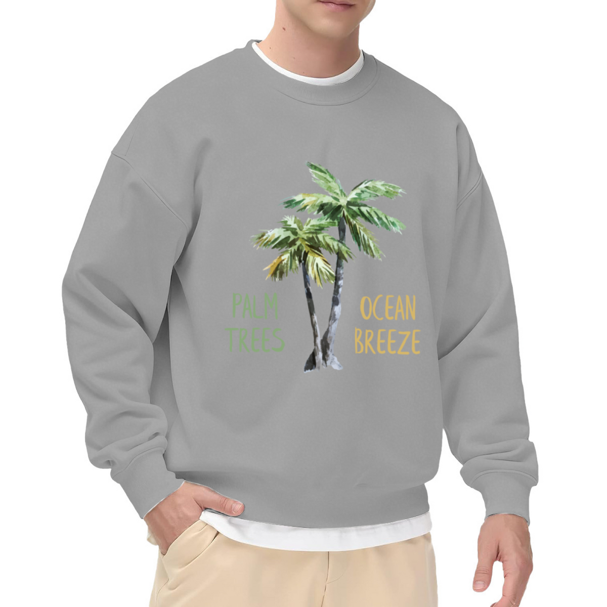 Palm Trees Ocean Breeze Watercolor Tropical Crewneck Sweatshirt | Beach Vacation Palm Tree Graphic Pullover, Coastal Gift Top