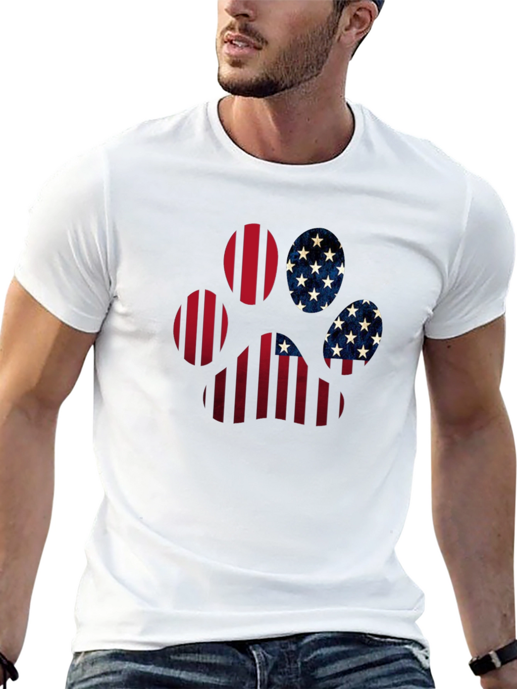 Patriotic Paw Print T-Shirt - USA Flag Design
