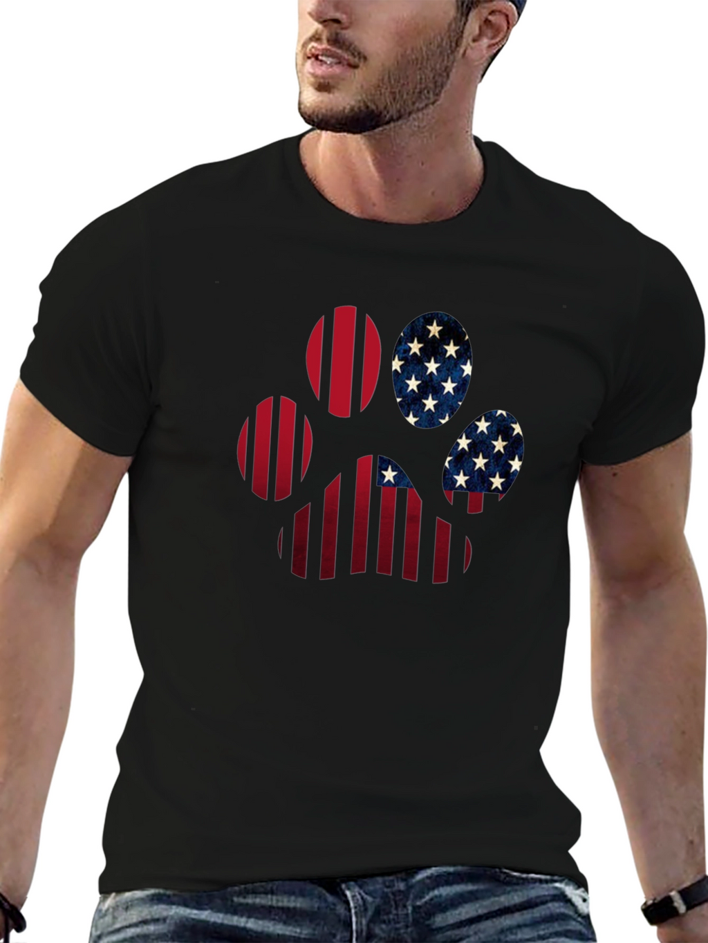 Patriotic Paw Print T-Shirt - USA Flag Design