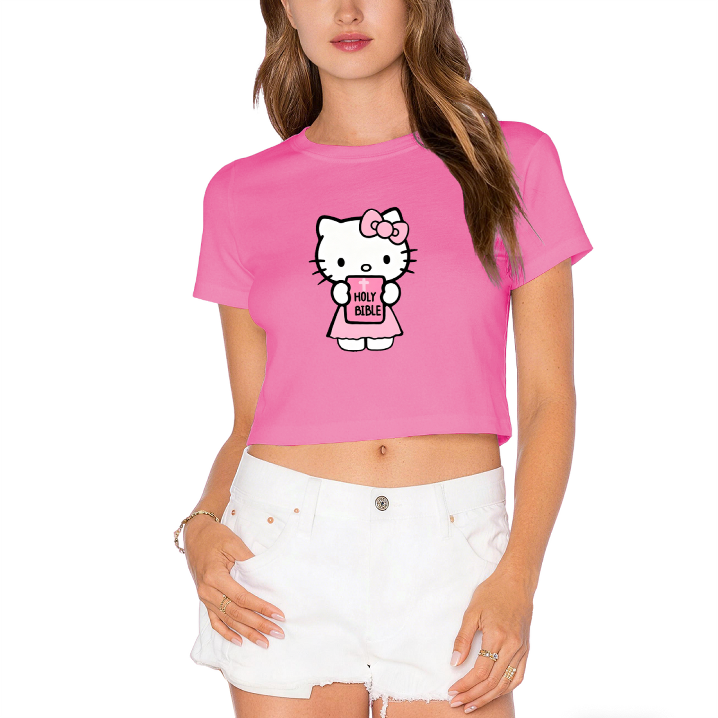 Holy Bible Hello Kitty Hot Pink Y2K Coquette Aesthetic Cropped Top