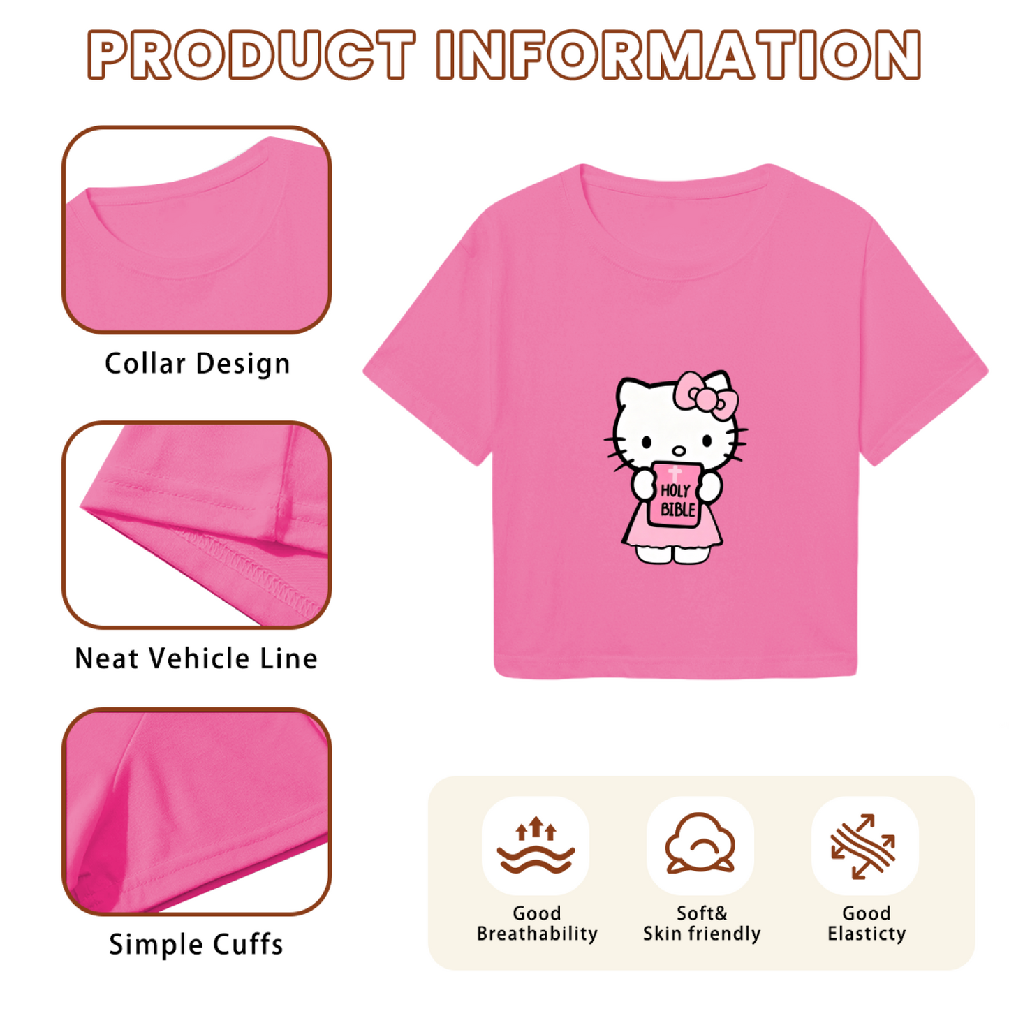 Holy Bible Hello Kitty Hot Pink Y2K Coquette Aesthetic Cropped Top