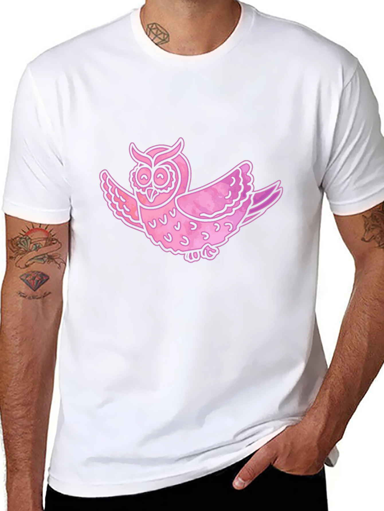 Pink Owl Graphic T-Shirt - Mens Casual Tee