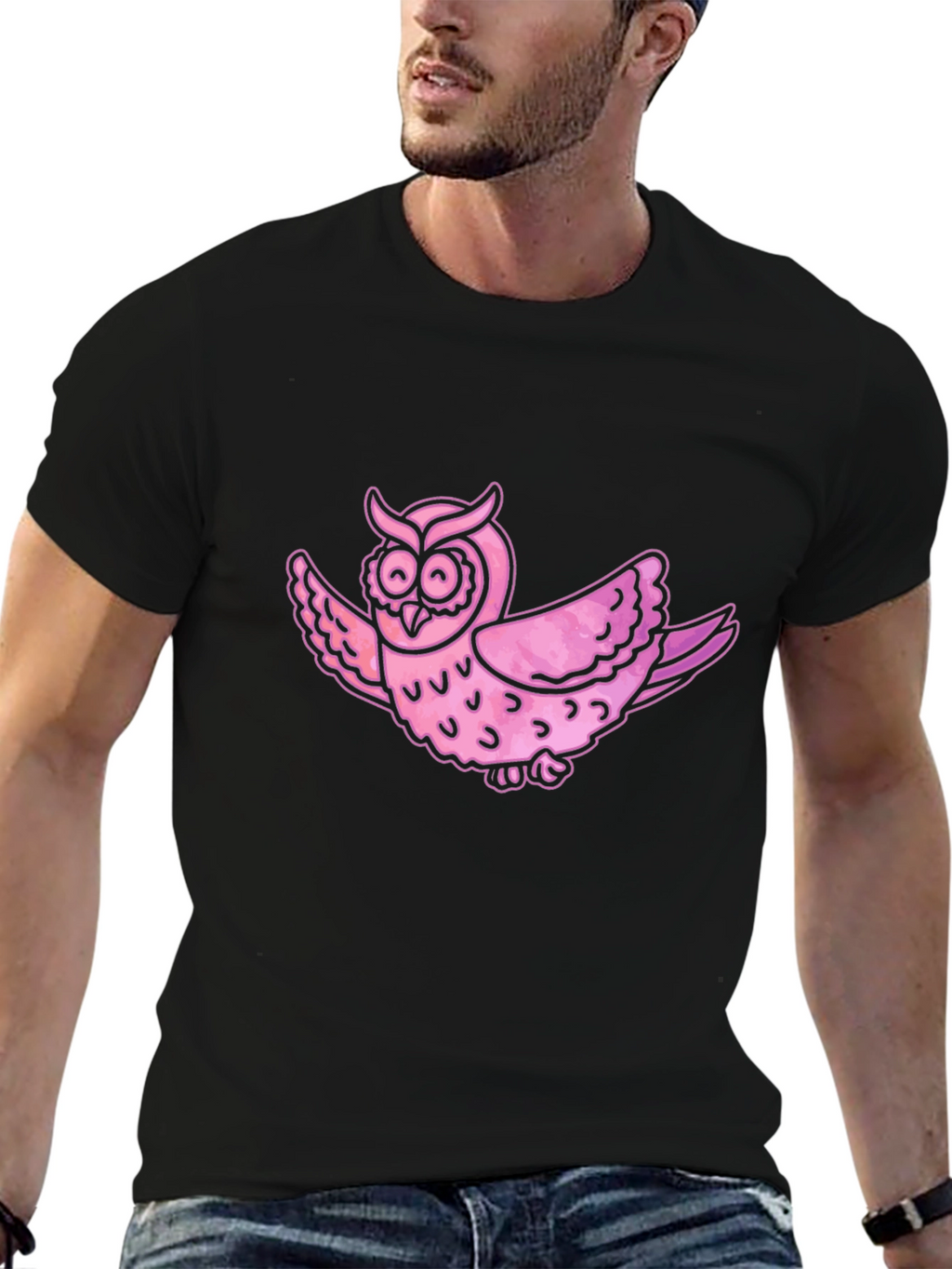 Pink Owl Graphic T-Shirt - Mens Casual Tee