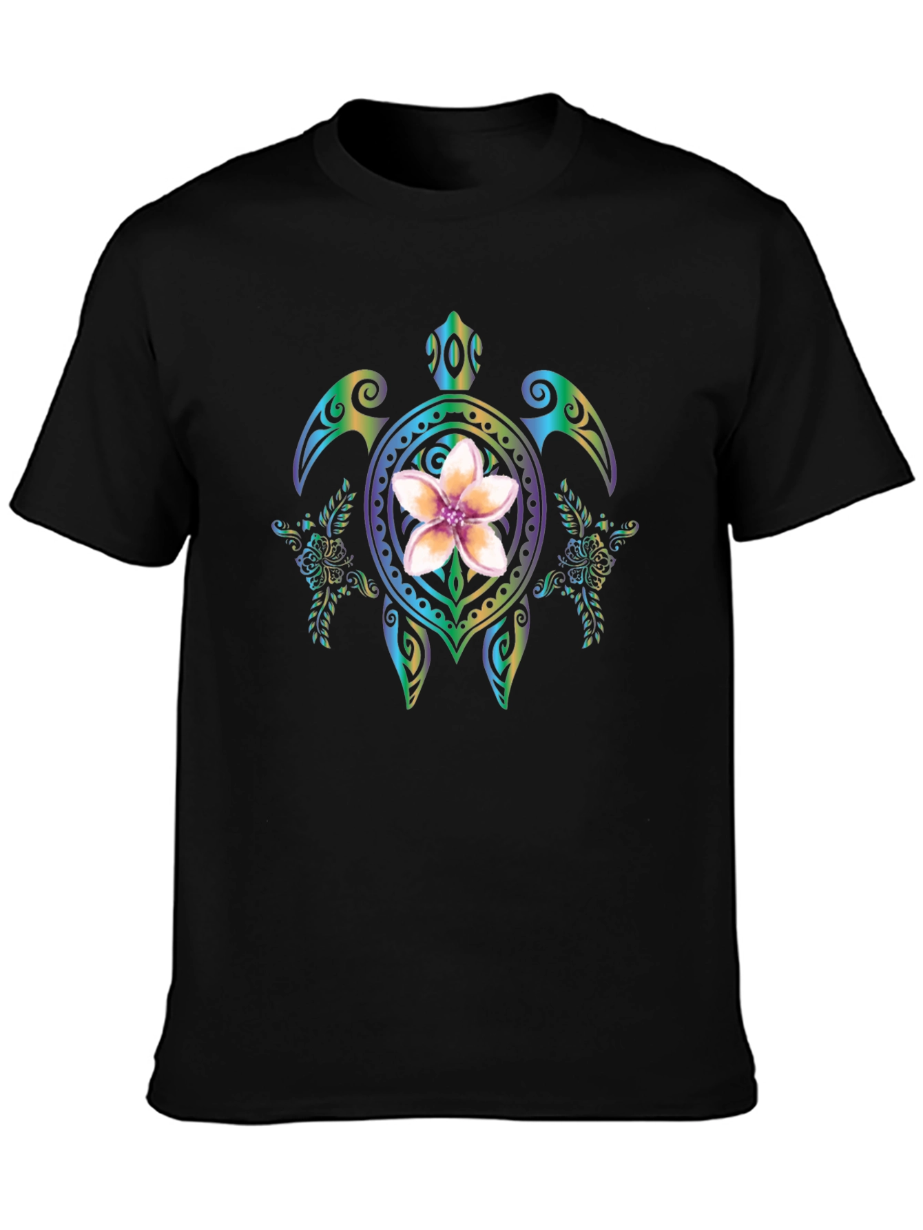Floral Turtle Graphic Black T-Shirt