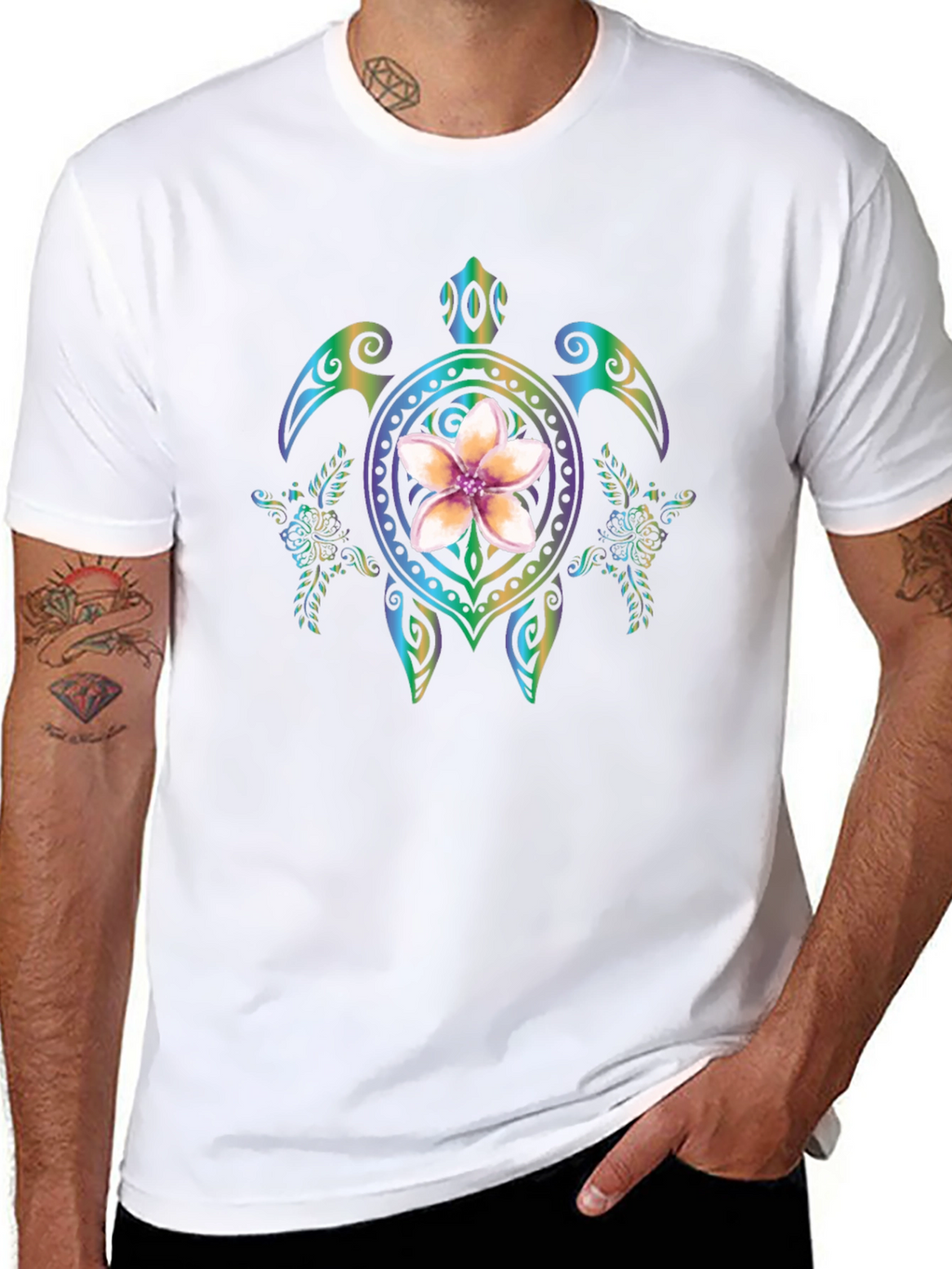Floral Turtle Graphic Black T-Shirt