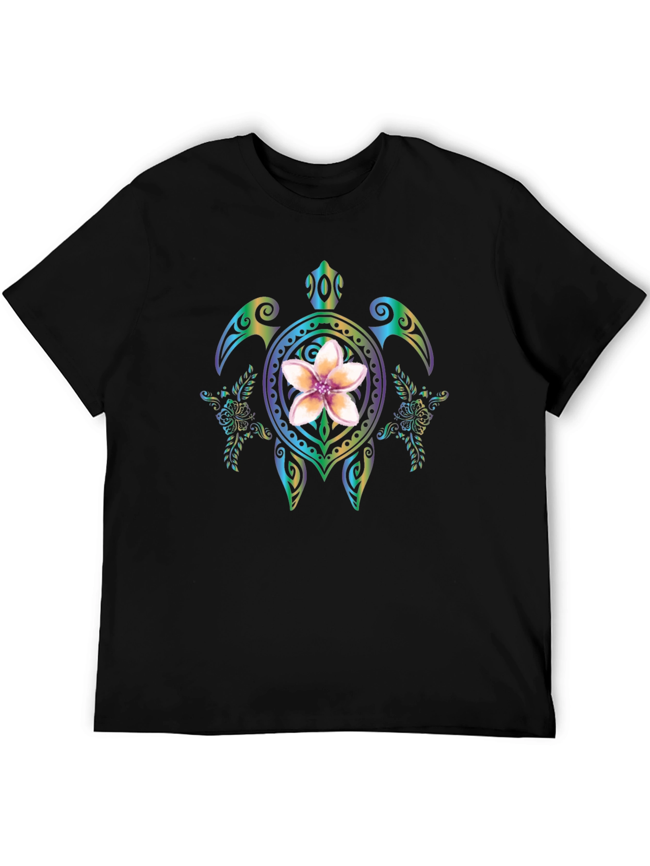 Floral Turtle Graphic Black T-Shirt