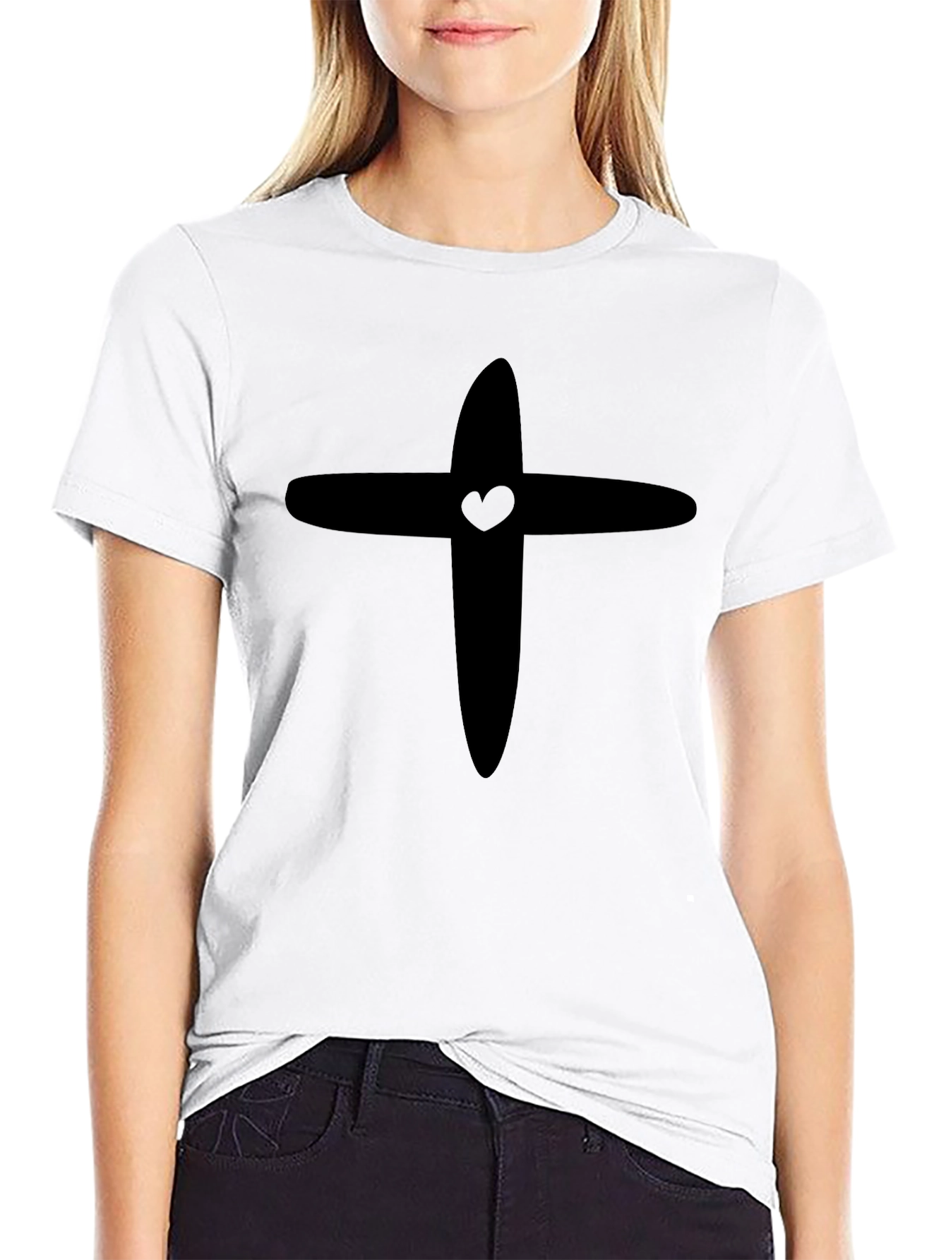 Heart Cross Graphic Tee - Black