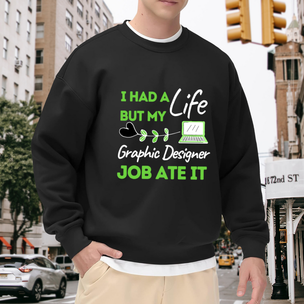 My Graphic Designer Job Ate It Funny Career Crewneck Sweatshirt | Designer Work Life Humor Pullover, Creative Professional Gift