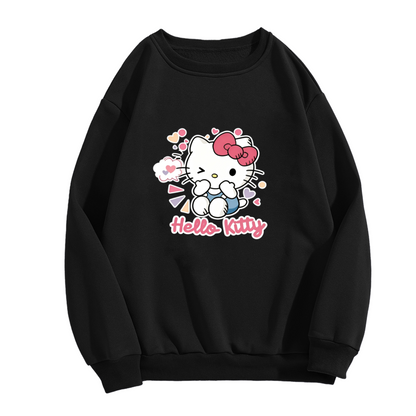 Playful Winking Hello Kitty Colorful Heart Crewneck Sweatshirt
