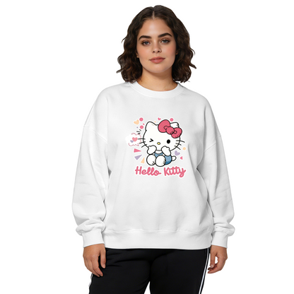 Playful Winking Hello Kitty Colorful Heart Crewneck Sweatshirt