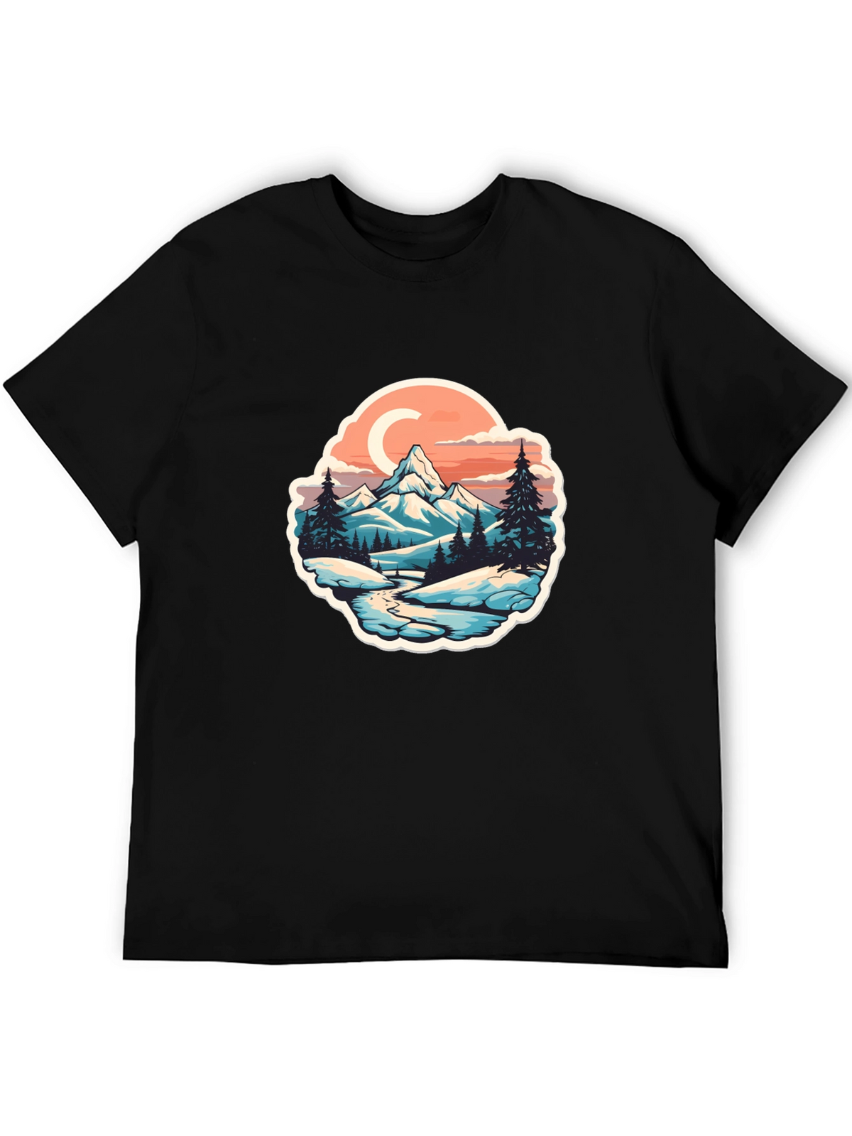 Mountain River Graphic Black T-Shirt