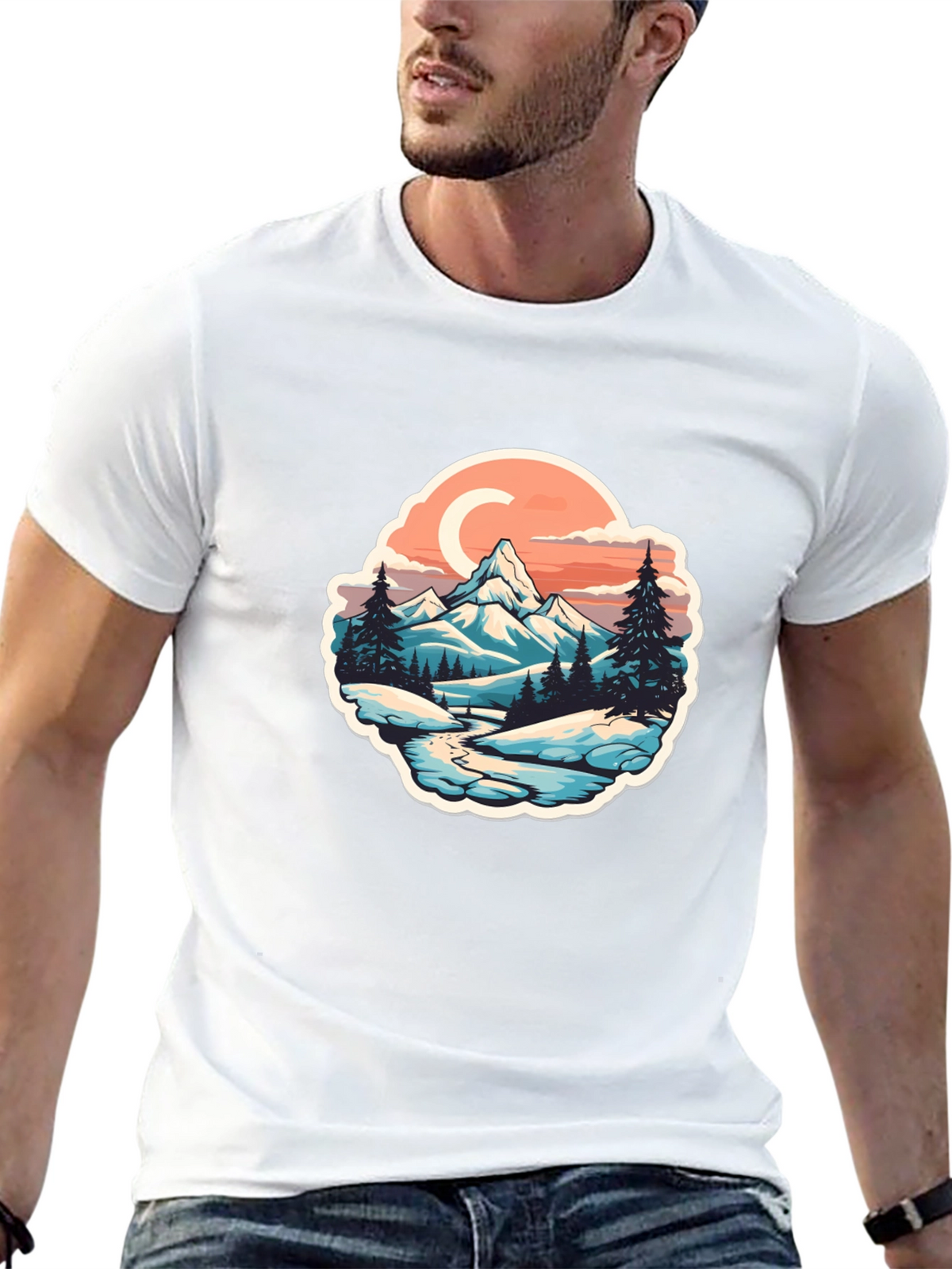 Mountain River Graphic Black T-Shirt