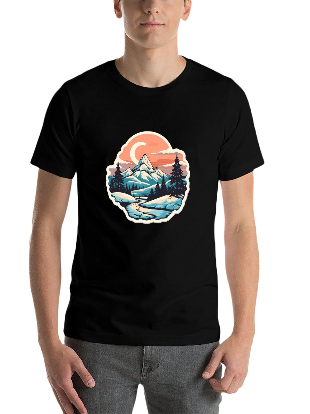 Mountain River Graphic Black T-Shirt