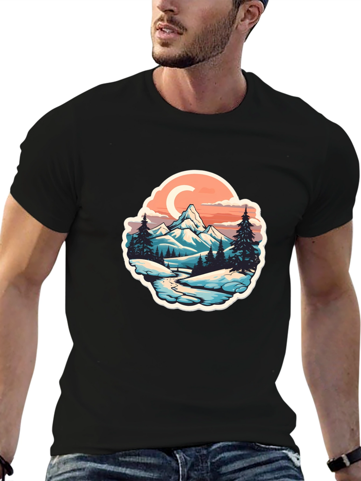 Mountain River Graphic Black T-Shirt