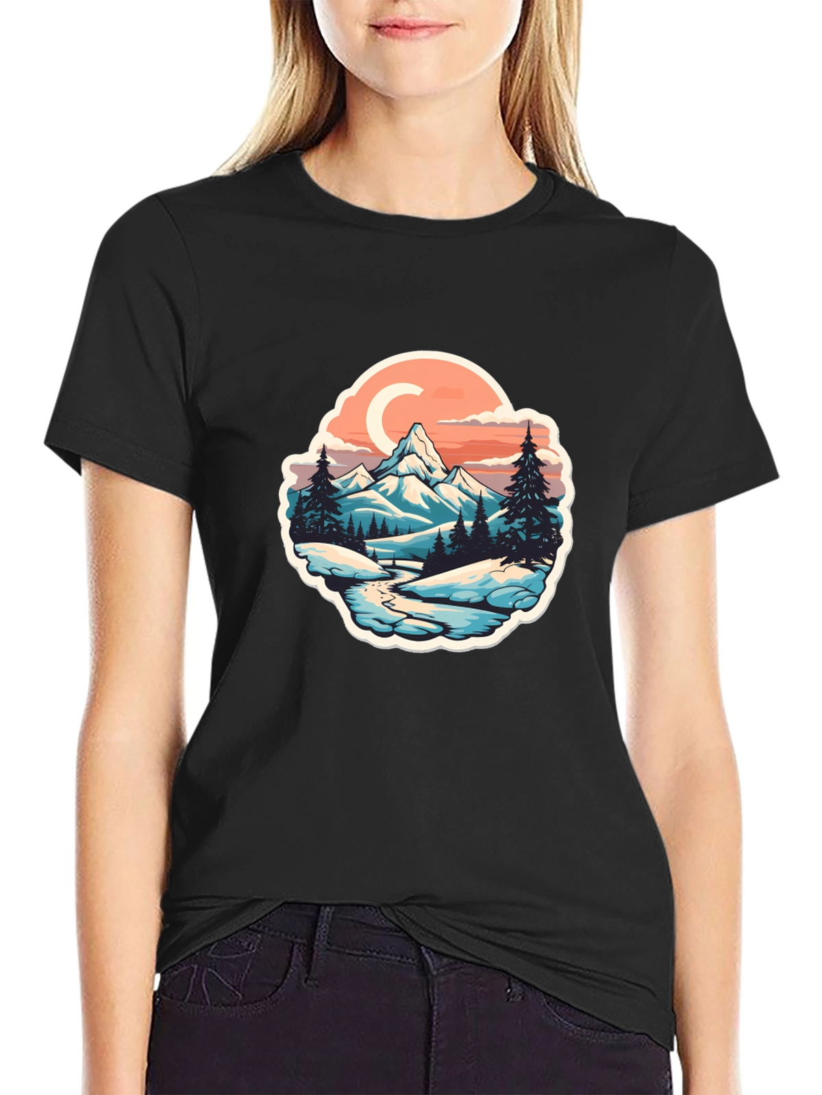 Mountain River Graphic Black T-Shirt