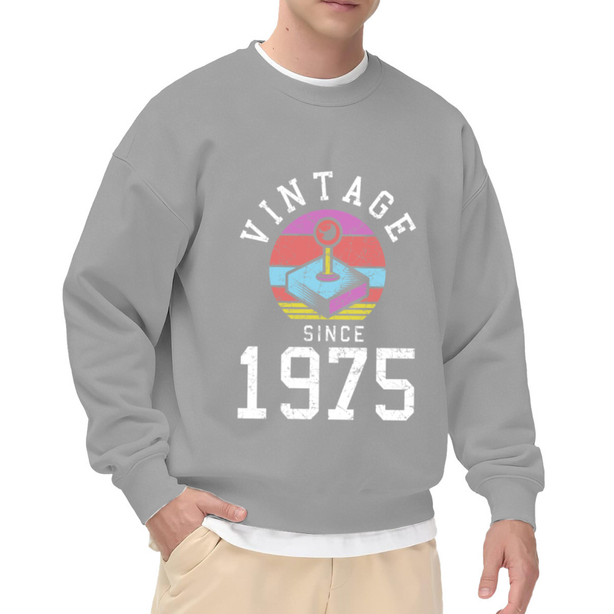 Vintage Since 1975 Retro Arcade Joystick Crewneck Sweatshirt | 70s Gaming Nostalgia Graphic Pullover, 1975 Birthday Gift Top
