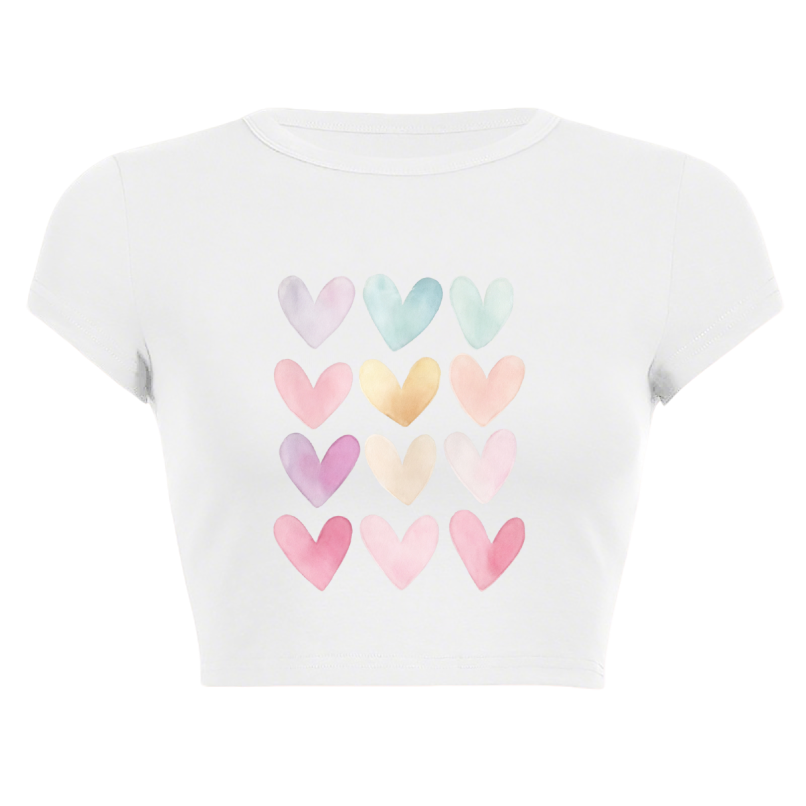 Pastel Watercolor Heart Grid Soft Girl Aesthetic Crop Tee