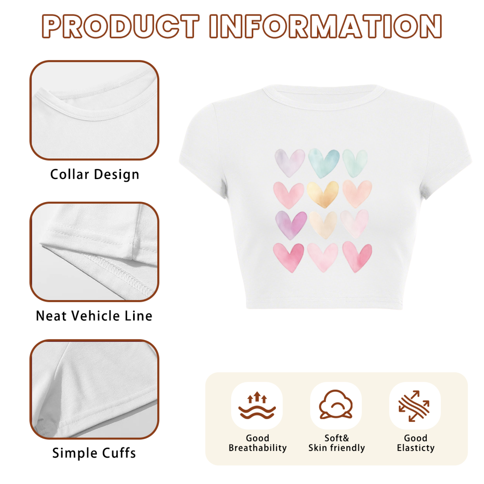 Pastel Watercolor Heart Grid Soft Girl Aesthetic Crop Tee