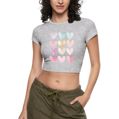 Pastel Watercolor Heart Grid Soft Girl Aesthetic Crop Tee