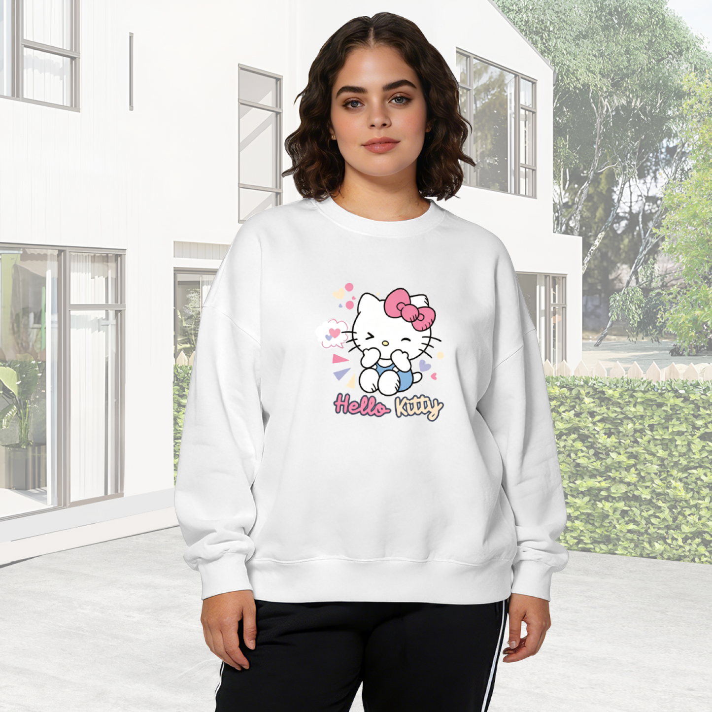 Pastel Wink Hello Kitty Sweet Cartoon Crewneck Sweatshirt