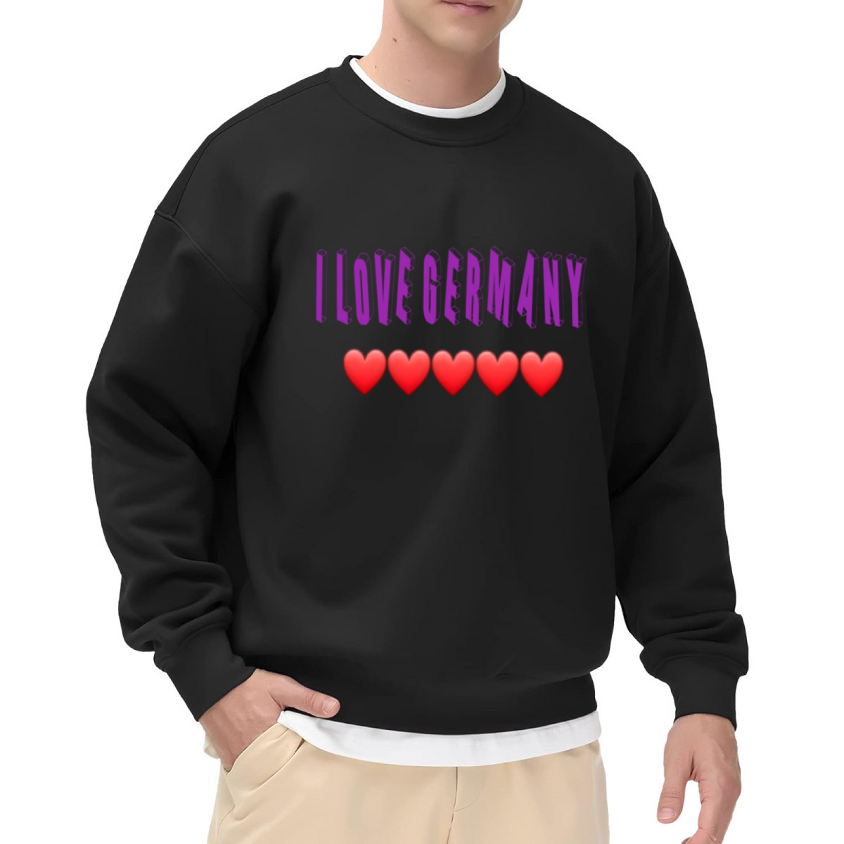 I Love Germany Retro 3D Text Crewneck Sweatshirt | Heart Emoji Travel Pride Pullover, Germany Gift Top