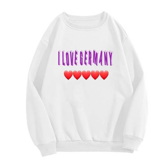 I Love Germany Retro 3D Text Crewneck Sweatshirt | Heart Emoji Travel Pride Pullover, Germany Gift Top
