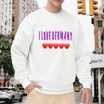 I Love Germany Retro 3D Text Crewneck Sweatshirt | Heart Emoji Travel Pride Pullover, Germany Gift Top