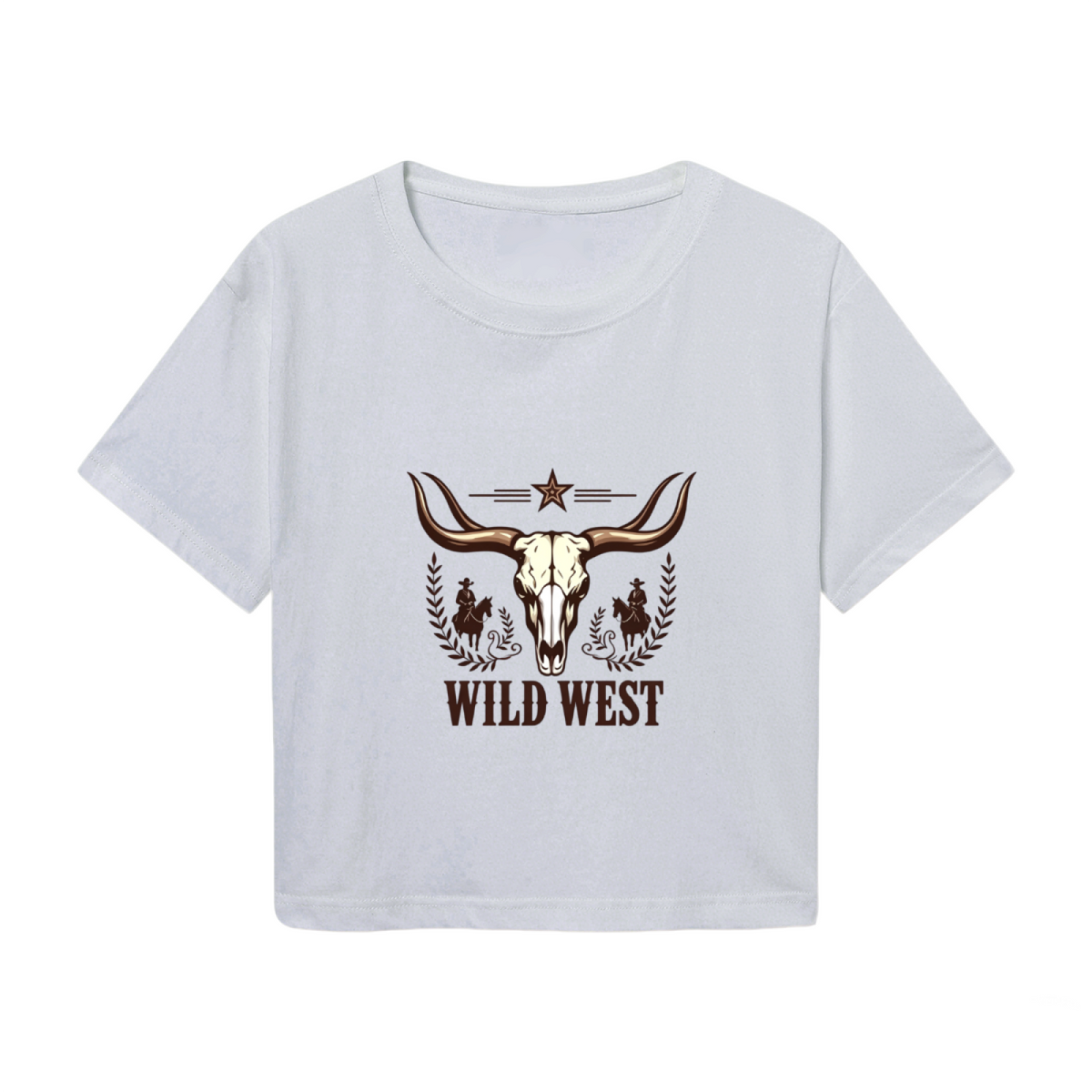 Wild West Longhorn Cowboy Western Retro Gray Crop Tee