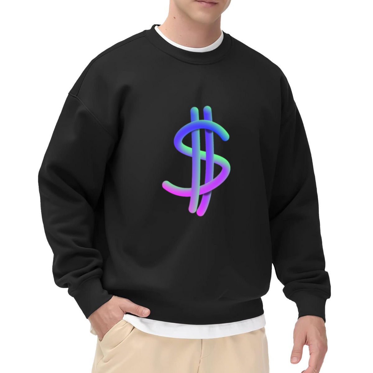 3D Dollar Sign Sweatshirt | Gradient Money Symbol Graphic Crewneck, Vaporwave Currency Pullover Top, Streetwear Gift for Men Women