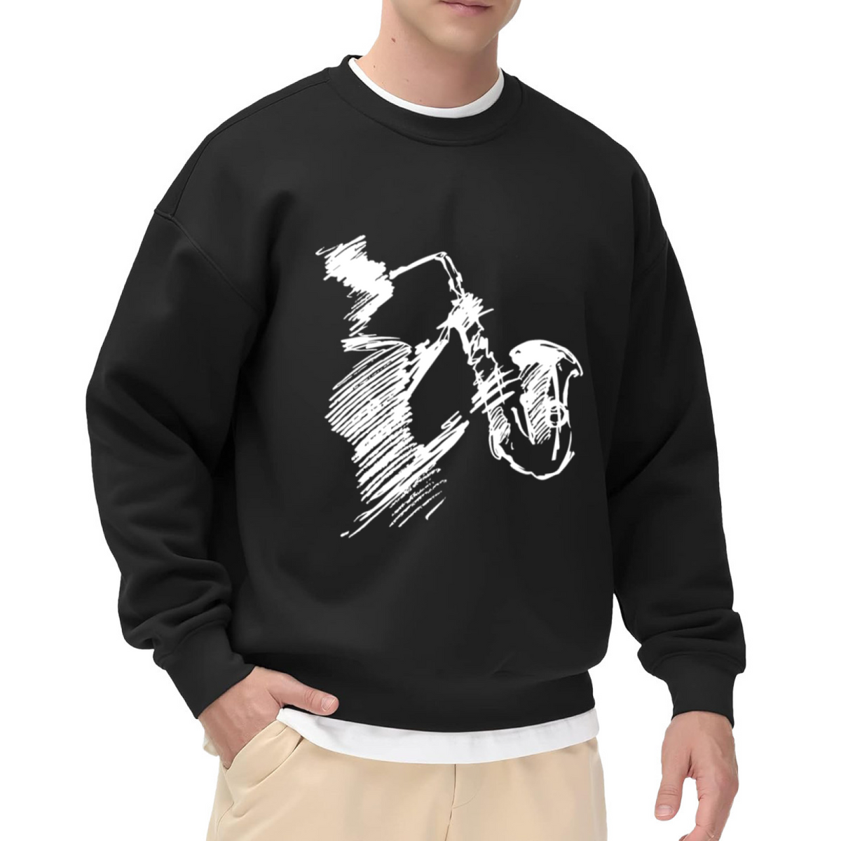 Handdrawn Saxophone Sketch Crewneck Sweatshirt, a Stylish and Comfortable Pick for Music & Jazz Enthusiasts
