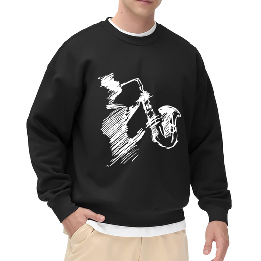 Handdrawn Saxophone Sketch Crewneck Sweatshirt, a Stylish and Comfortable Pick for Music & Jazz Enthusiasts