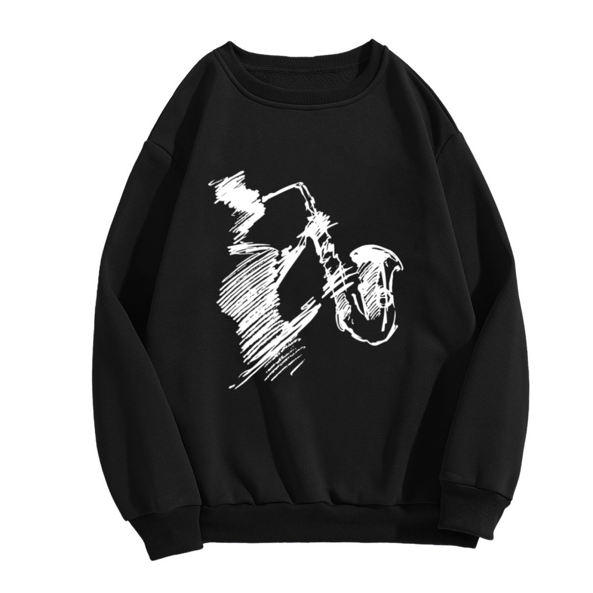 Handdrawn Saxophone Sketch Crewneck Sweatshirt, a Stylish and Comfortable Pick for Music & Jazz Enthusiasts