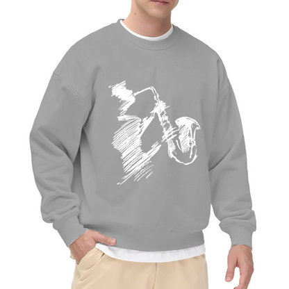 Handdrawn Saxophone Sketch Crewneck Sweatshirt, a Stylish and Comfortable Pick for Music & Jazz Enthusiasts