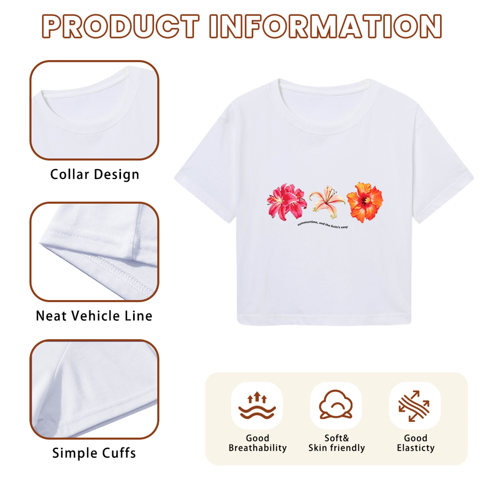 Tropical Three Floral Vintage White Crop Tee
