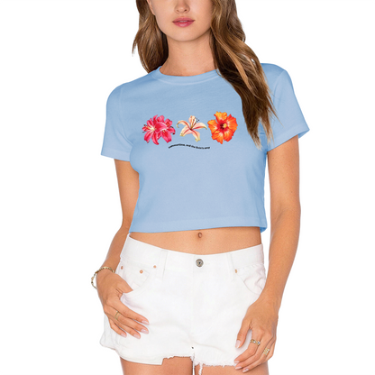 Tropical Three Floral Vintage White Crop Tee