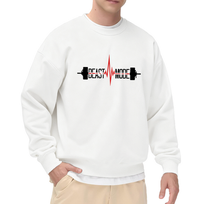 Beast Mode Barbell Heartbeat Fitness Crewneck Sweatshirt | Gym Workout Motivation Pullover, Lifter Gift