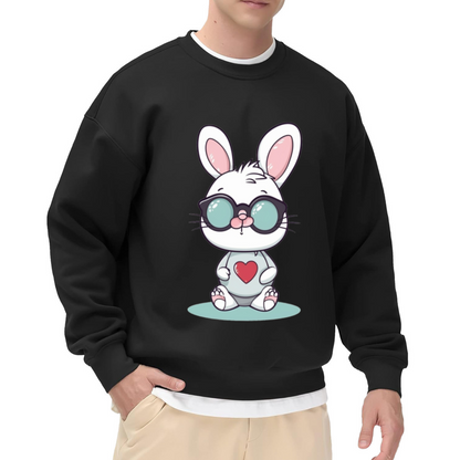 Cool Rabbit Sunglasses Crewneck Sweatshirt | Cute Bunny With Heart Graphic Pullover, Playful Kawaii Animal Top, Easter Gift
